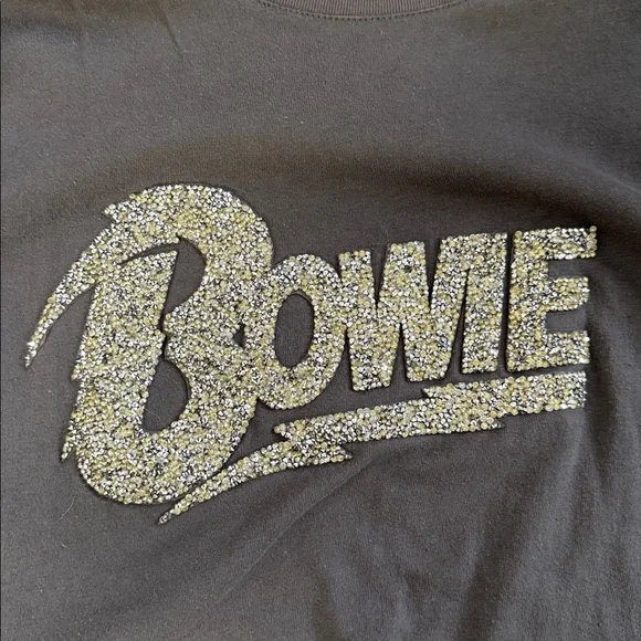 Cotton On Gray Bowie Glitter Logo Short Sleeve Tee - Picture 2 of 3